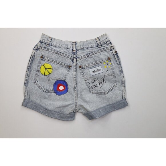 Vintage 70s 80s Levis Womens 26 Hand Painted Free Speech Acid Wash Shorts USA - Picture 8 of 14